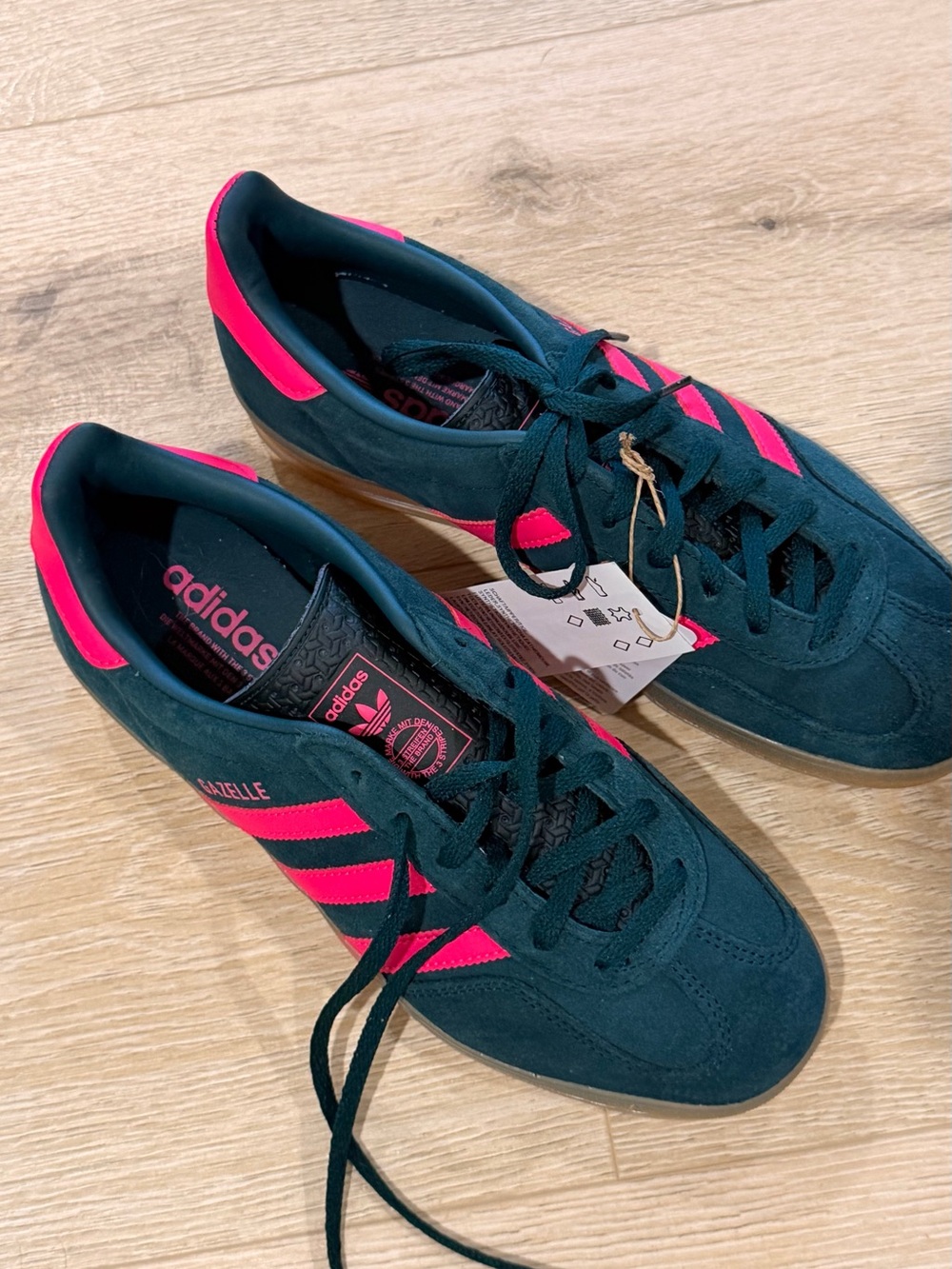 adidas Gazelle Women’s Sneakers in Dark Green and Hot Pink